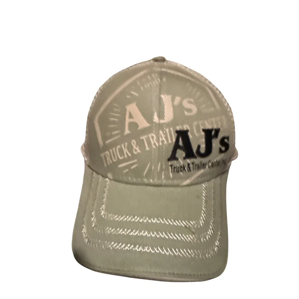 AJs Truck & Trailer Center Tan Mesh Back Trucker Hat Snapback Cap Vintage Style